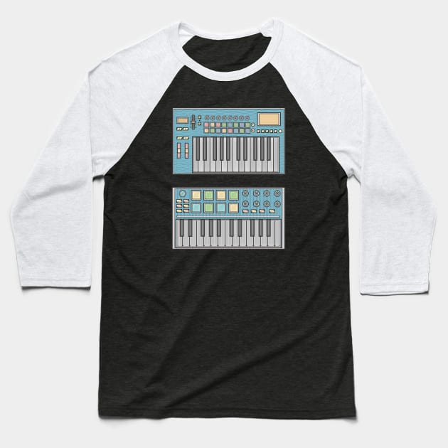 Blue Mini Synthesizer Baseball T-Shirt by milhad